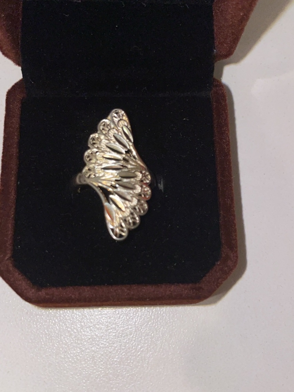 S990 sterling Silver Filigree Fan Ring - Elegant Women's Jewelry
